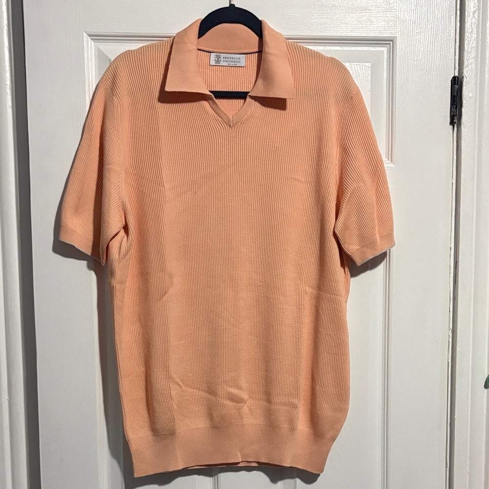 Brunello Cucinelli Apricot Knit Polo